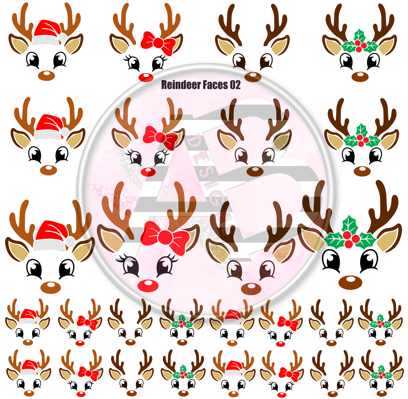 Reindeer Faces 02 Full Sheet 12x12 - Clear Sheet