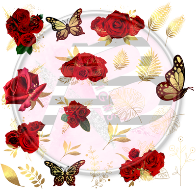 Red and Gold Roses 01 Full Sheet 12x12 - Clear Sheet