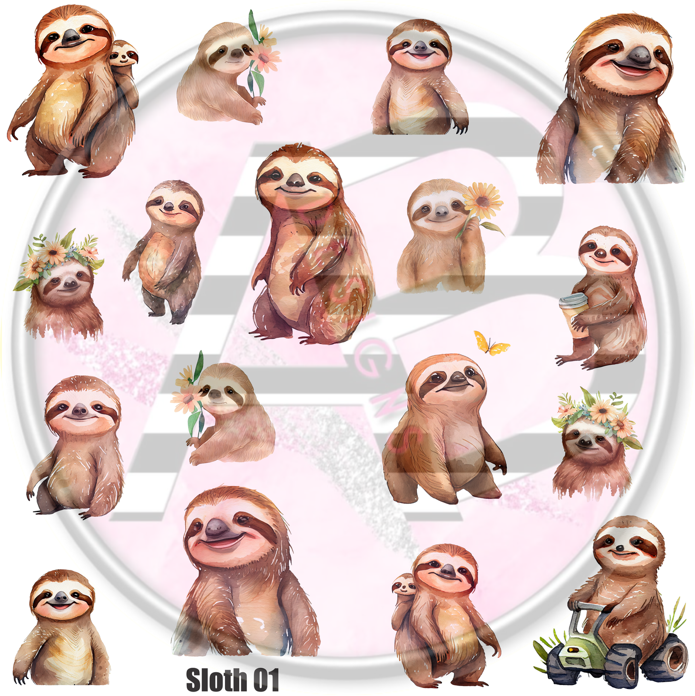 Sloth 01 Full Sheet 12x12 - Clear Sheet