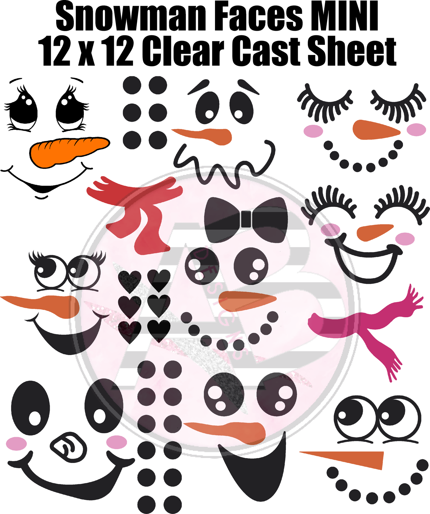 Snowman Faces Full Sheet 12x12 Clear Cast Decal