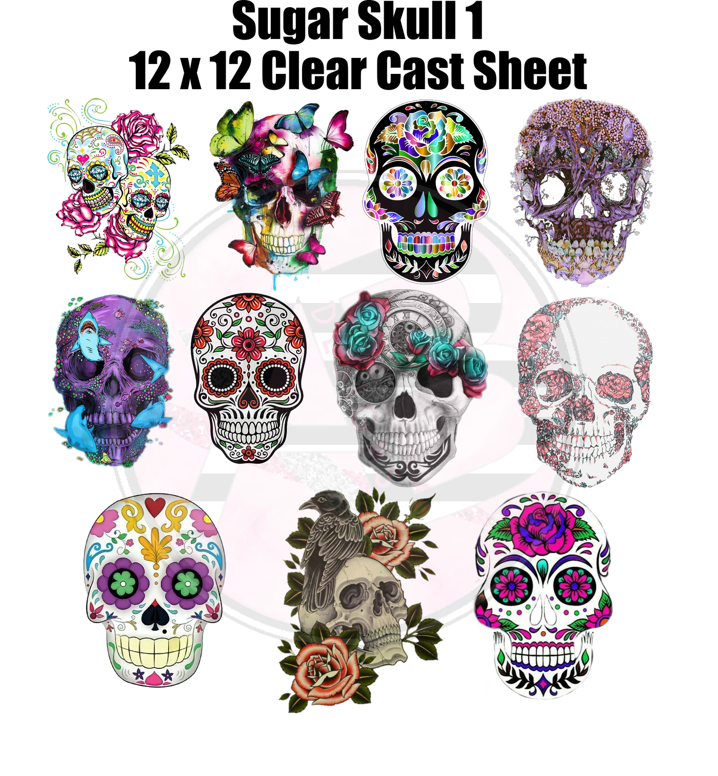 Sugar Skull 1 Full Sheet 12x12 Clear Cast Decal