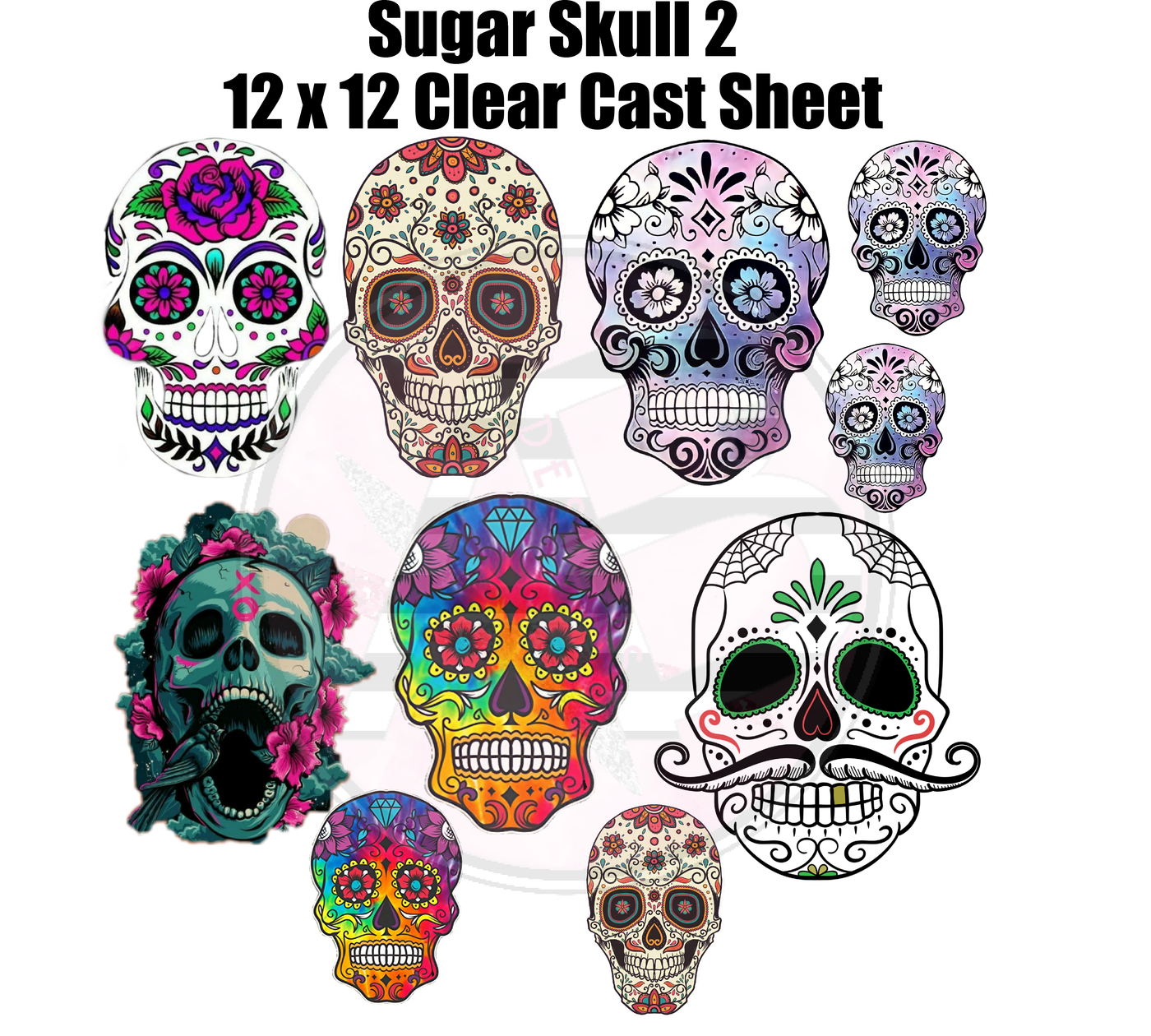 Sugar Skull 2 Full Sheet 12x12 Clear Cast Decal