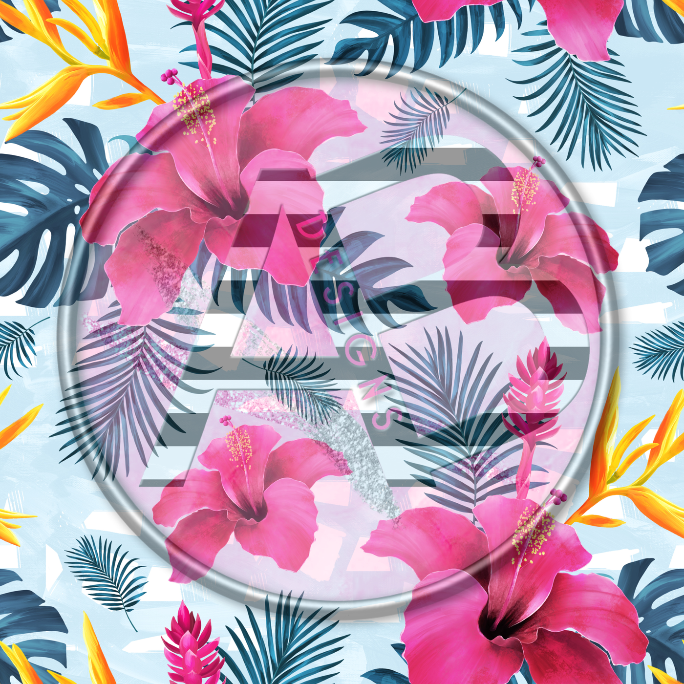 Adhesive Patterned Vinyl - Tropical Exotic Floral 07