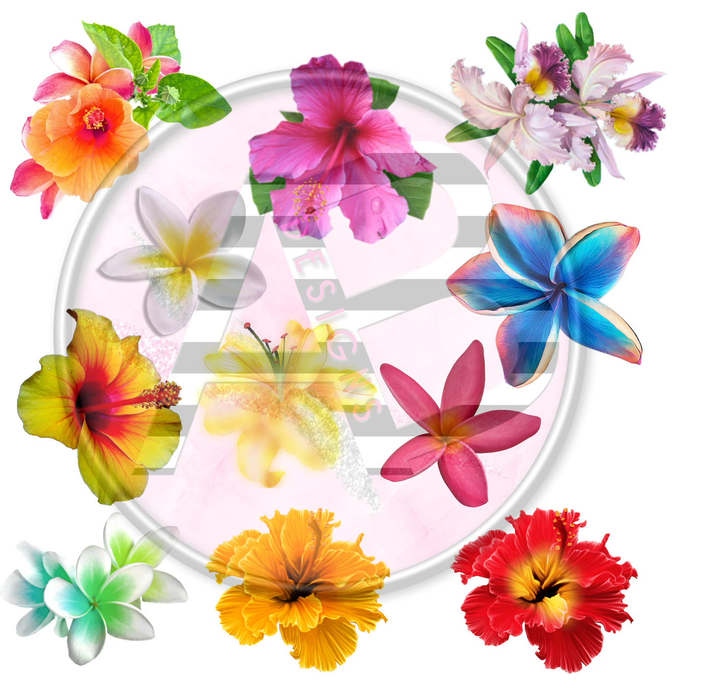 Tropical Flowers 01 Full Sheet 12x12 Clear Cast Decal