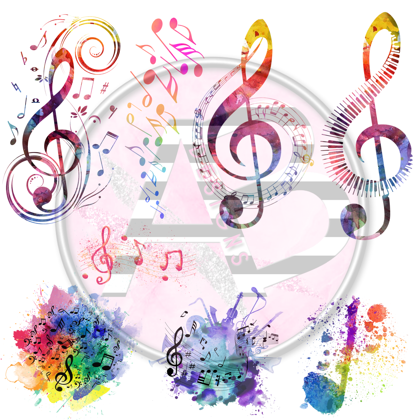 Watercolor Music 01 Full Sheet 12x12 Clear Cast Decal