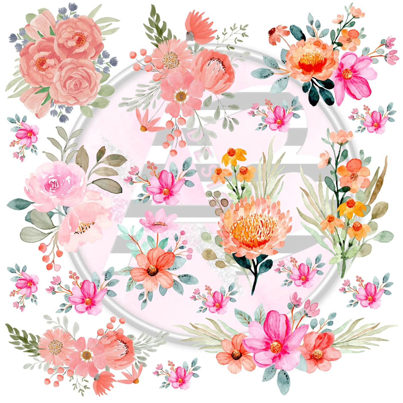 Floral Pink Bouquets Full Sheet 12x12 Clear Cast Full Sheet