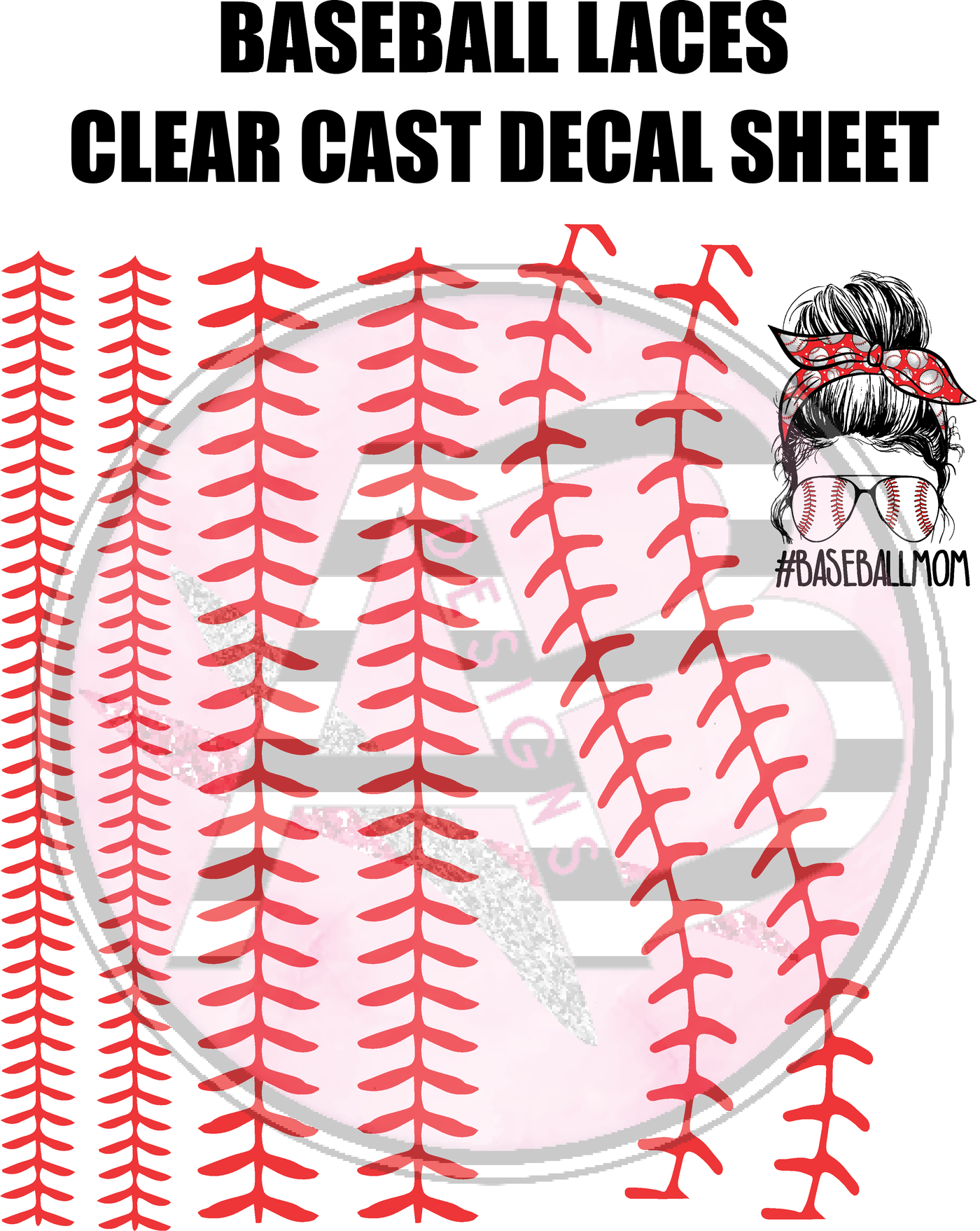 Baseball Laces 01 Full Sheet 12x12 Clear Cast Decal