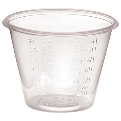 Sleeve of 100 Disposable Measuring Cups 30ml